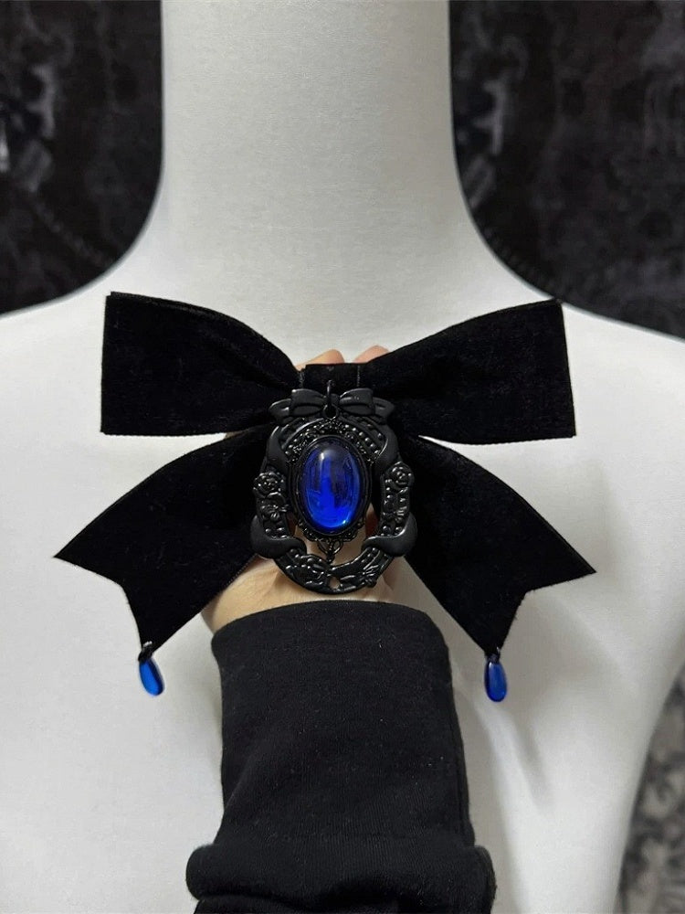 Gothic Rhinestone Bow Brooch with Pendant - Boobi Shop