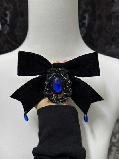 Gothic Rhinestone Bow Brooch with Pendant - Boobi Shop