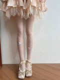 Nude Butterfly Pattern Tights and Lace Trim Sock Options