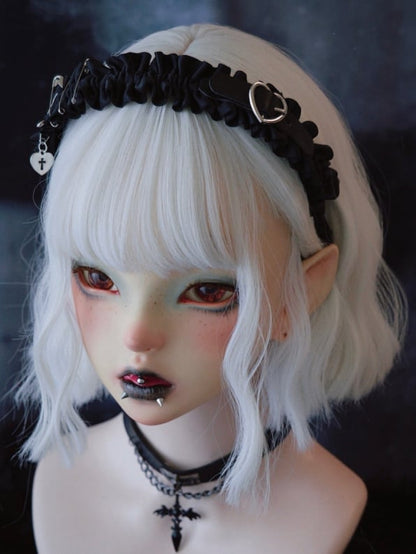 Design Ruffle Decorated Heart Black Buckle Trim KC Pins Gothic