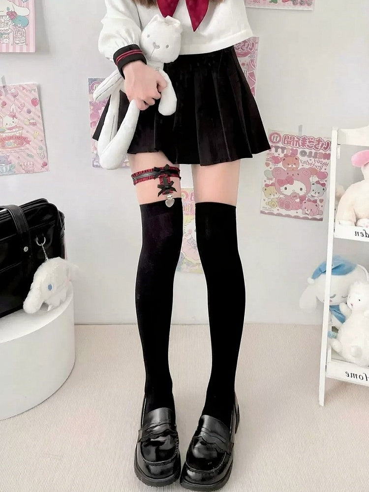 Thigh Thigh-High 2 Garter Black with Color Stockings -