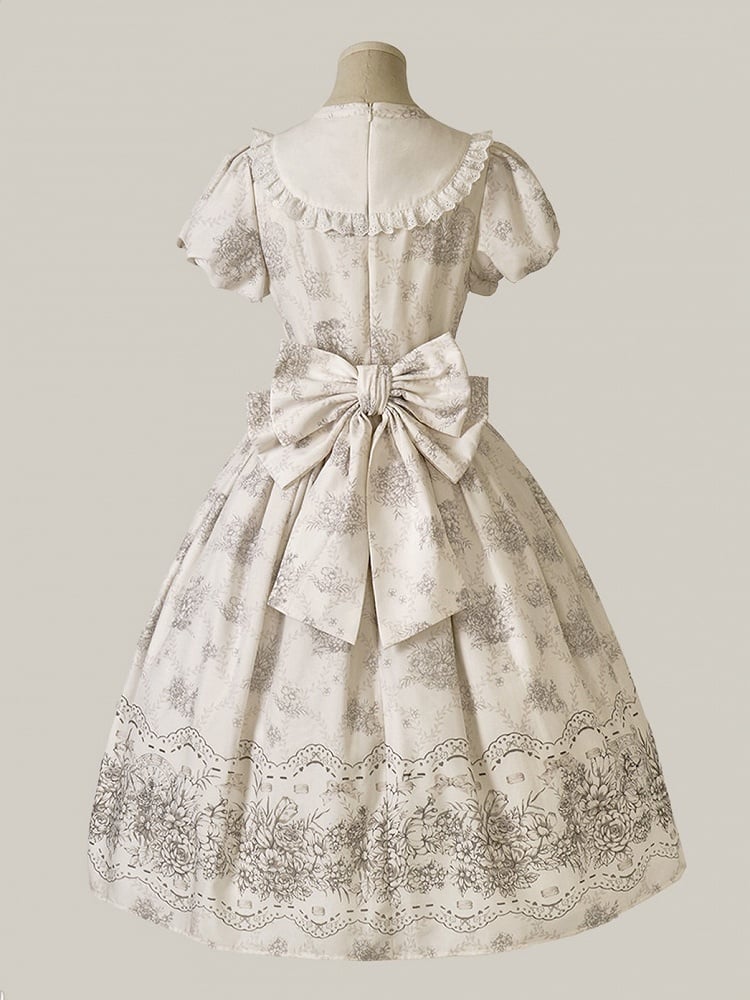 Blue/Brown/White/Light Pattern Train Brown Floral Bow Lolita