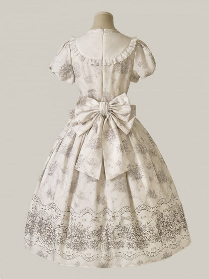 Blue/Brown/White/Light Pattern Train Brown Floral Bow Lolita