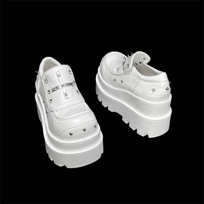 Studded Punk with Platform Details Shoes Cross Accents White