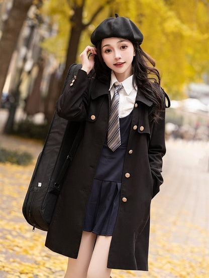 with Front Longline Beige/Khaki/Black Coat Placket Button