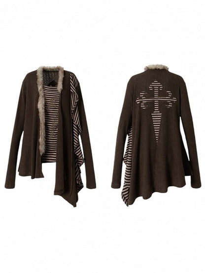 Rhinestone Striped Applique with Two Back Punk Piece Lining Vintage Cross Brown Faux Top