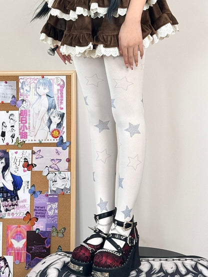 Sweet Tights Print White Star Lolita