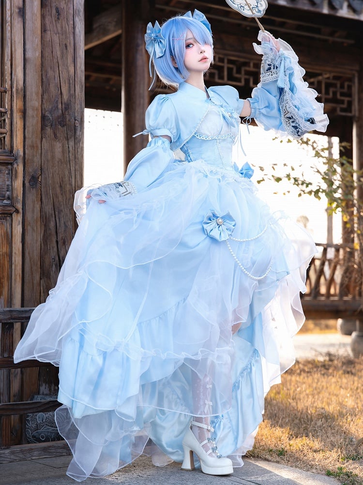 Skirt Lolita Available Set Top High-low Waist + Boned Sizes Blue Plus Princess Full
