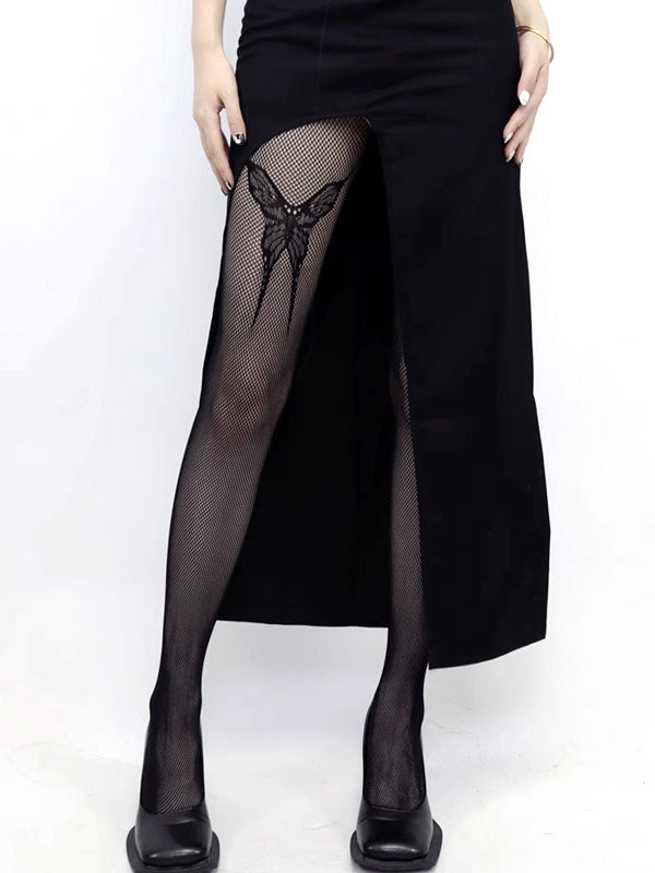 黒蝶柄ゴシック網タイツ