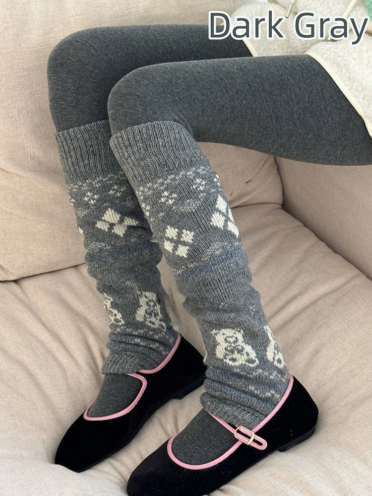 Leg with Warmers Argyle Patterns Bear Knit