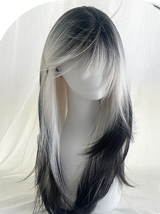 Straight Hair Wigs With 60cm Air Ombre Color Bangs