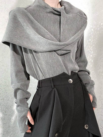 Cuffs with Scarf Neck Long-sleeve Hoodie Thumbhole