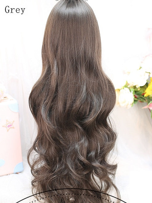 Wigs Air Long 75-80cm Pink/Black/Dark Brown/Blonde/Grey Brown/Light Wavy With Bangs