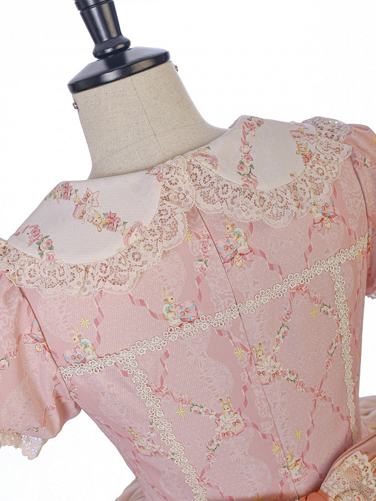 Peter Pan Collar OP Dress in Sweetheart Pink with Doll Theme, Lolita Style - Alice Girl
