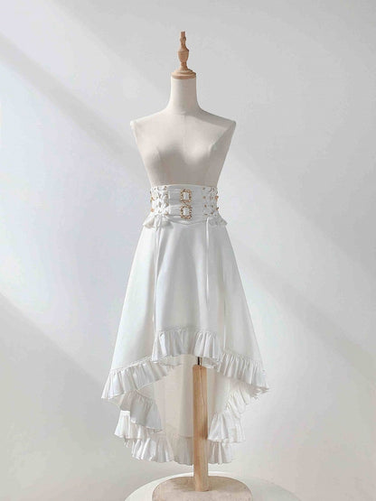 Ruffle High High-low Gothic Lolita Skirt White Waist Cascading