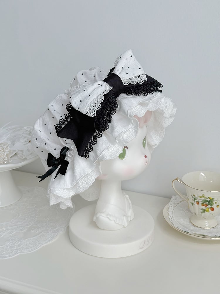 Accents and Bow Dots Hat Polka with White Baby Black