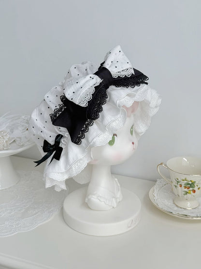 Accents and Bow Dots Hat Polka with White Baby Black