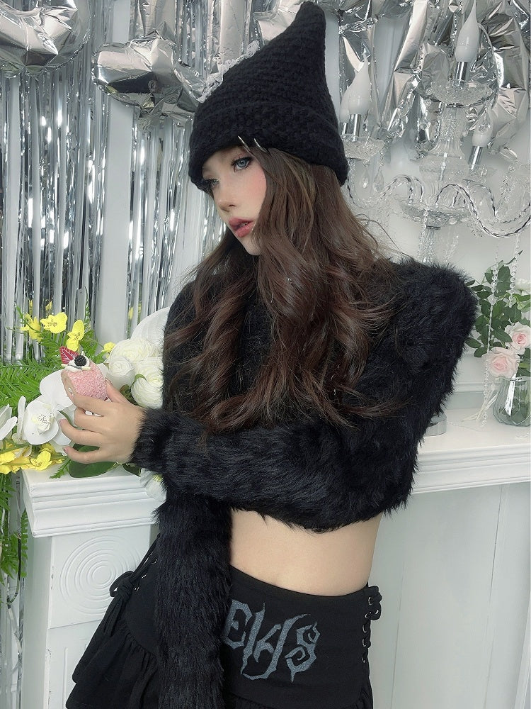 Punk Black Cat Ears Cross Patch Knit Hat