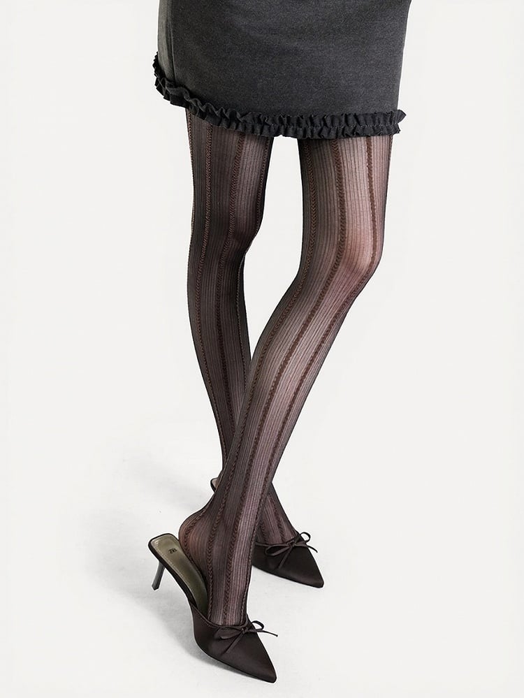 3 Colors Semi-sheer Tights with Striped Pattern - ModaSwings