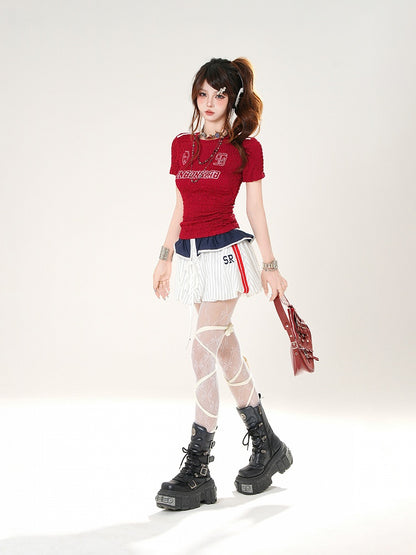 Slim-fitting T-shirt Letter and Number Print Black/Red