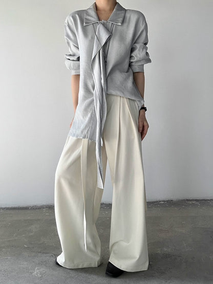 Wide-Leg Side Lolita Pants Long Ties Unisex Ouji Apricot with Relaxed Fit