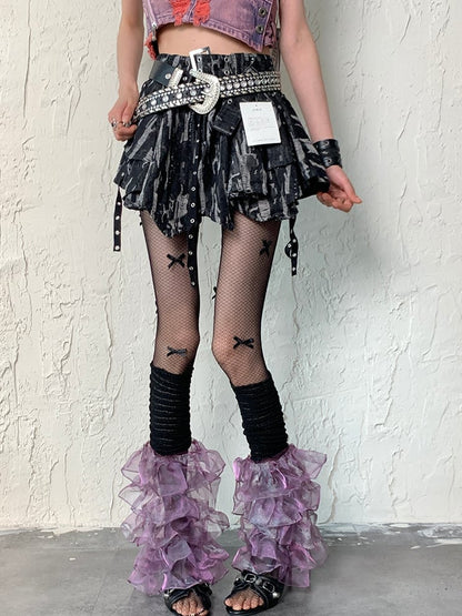 Fishnet Details Tights Bowknot Y2K Design Black