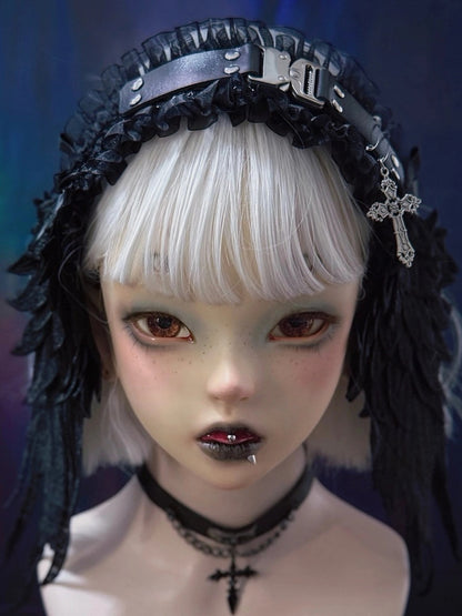 Black Hairband Wing with Style Leather Buckle Alternative in Angel Dark Metal