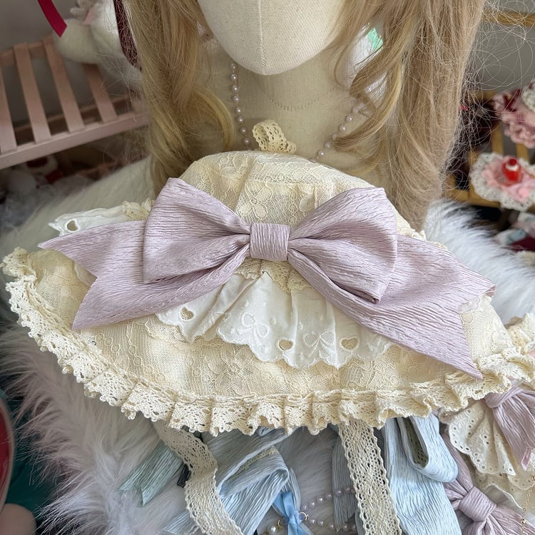 Bowknot Lolita Hat Pink-Purple Lace Sweet