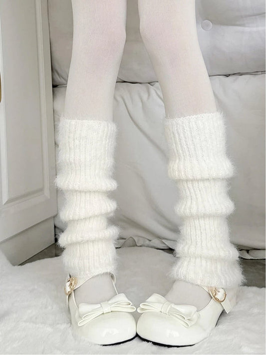 Knit Warmers Leg (Cozy Cloud-Like Fluffy White Style)