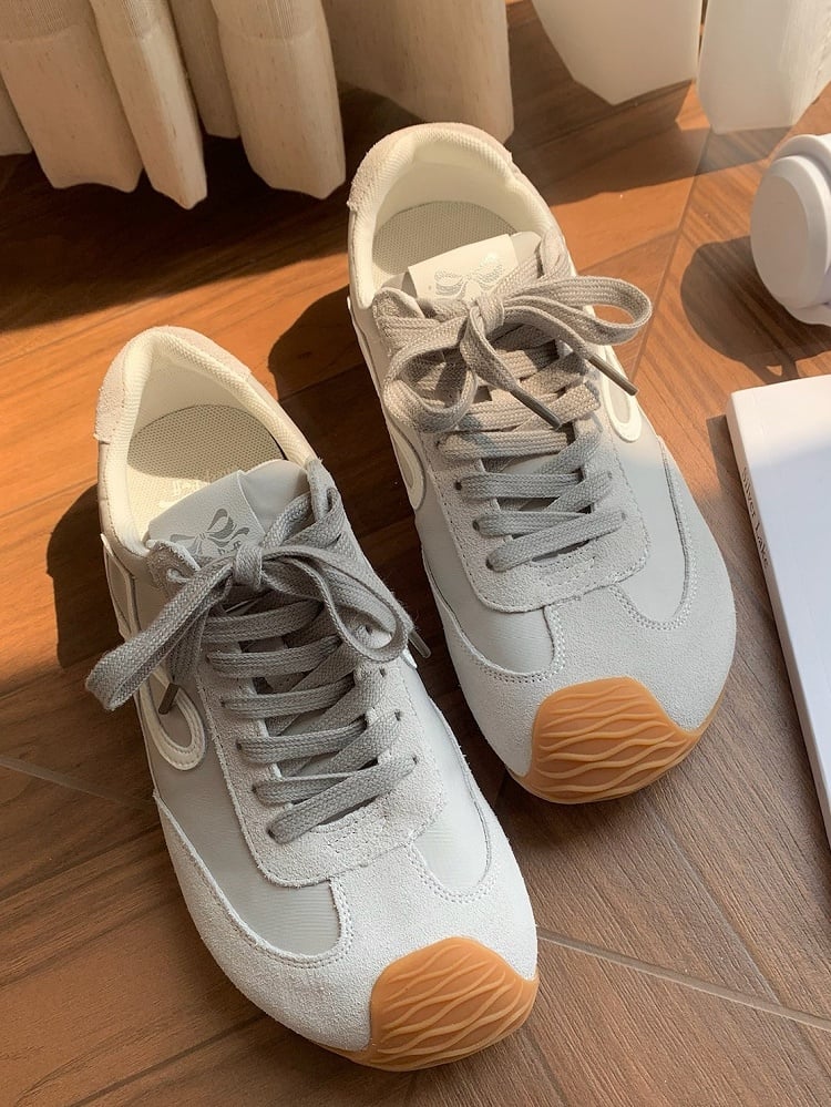 Front Ties Sneakers Lace-up Gray Design Bowknot