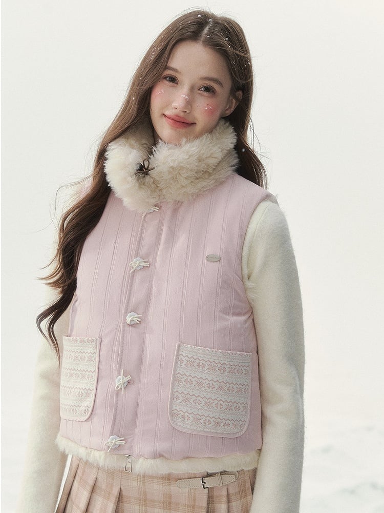 Eco-Friendly with Sweet Vintage Pink Vest Fur Double-Sided