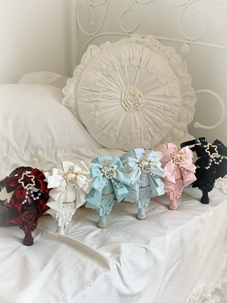 Pink Sweet Lolita High Heels 11cm with Heart Bowknot and Star Buckle Accents - Raccoon toast