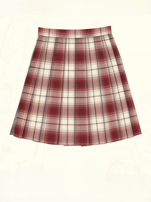 Pleated Christmas Plaid Red Skirt
