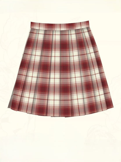 Pleated Christmas Plaid Red Skirt