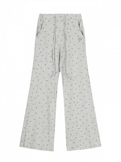 Two Tone Casual Straight Leg Star Print Pants - Solkatt