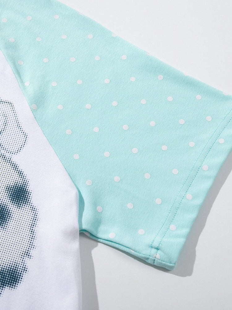Cyan Pixel Graphic Tee with Polka Dots - Languid Park