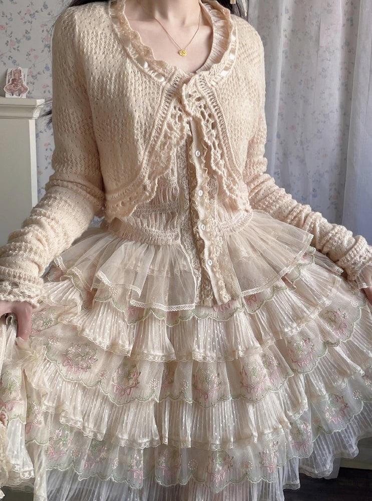 Elegant Beige Short Lolita Knitted Cardigan