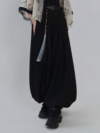 Black Tencel Lantern Pants with Simple Basic Design - Feng Hua Gui Guo Ling