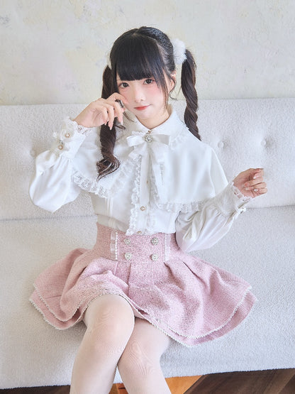 ツイードスカートウエストピンクジライケイハートラインストーンハイ