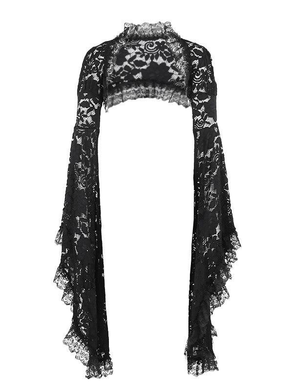 Black Lace Shrug Embroidery Sleeve Floral Trim Bell Gothic Halloween with