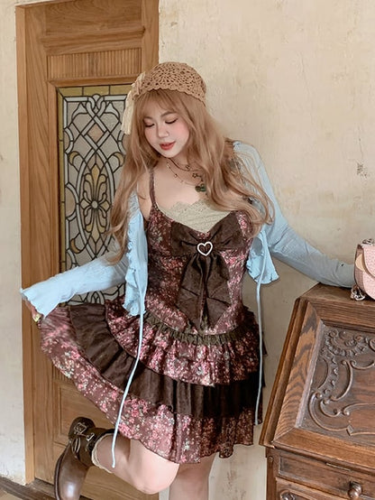 Top / Plus Size Braunes Slip-Kleid mit Blumendruck Mintgrün