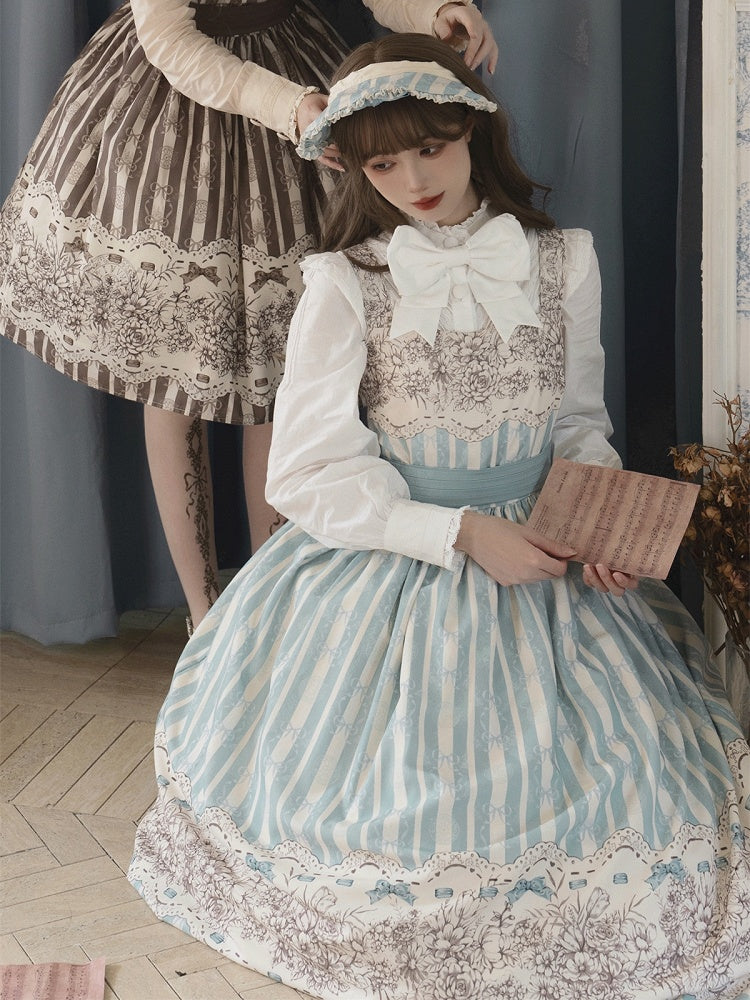 Version Jumper and Lolita Skirt Print Blue Classic Floral Clock Long