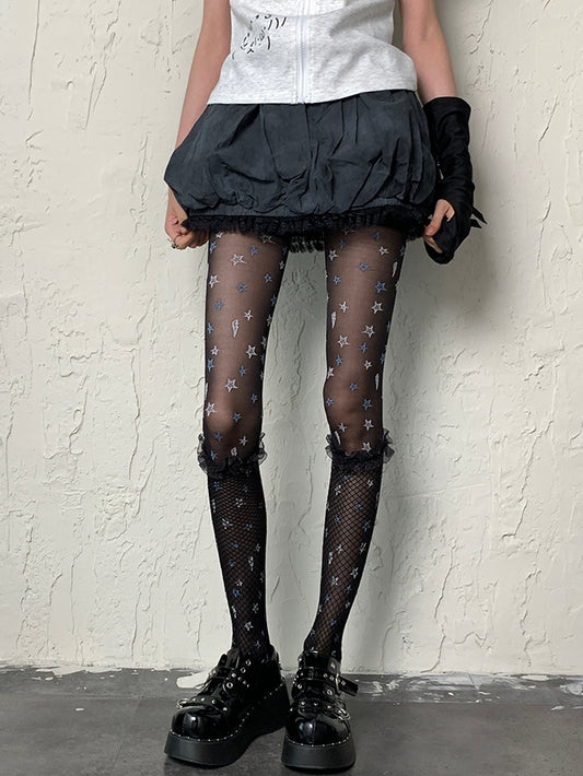 Over-knee Fishnet Punk Stockings Trim Black Lace