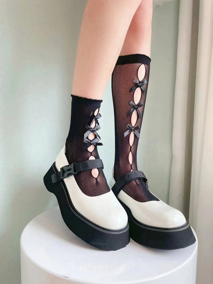 Colors) Bow Cutout (6 Sheer Detail Lolita Style Socks