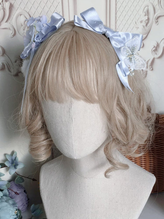 Blue/Pink Sweet Hairclip Lolita Bowknot Floral-Butterfly