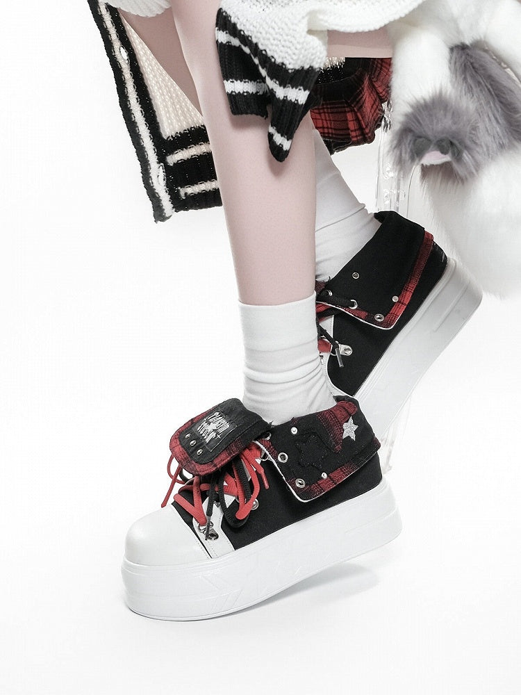 Black & Red Star Pattern Platform Shoes - Transfer Student