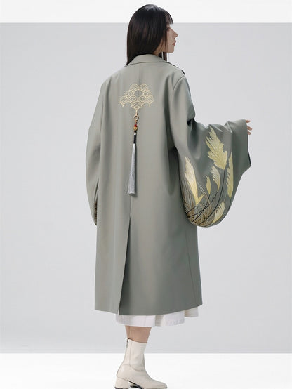 Han-inspired with Green Unisex Coat Pleating Details
