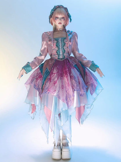 Mantel Revers Rosa Schnallen Asymmetrisch Kurzer Kragen