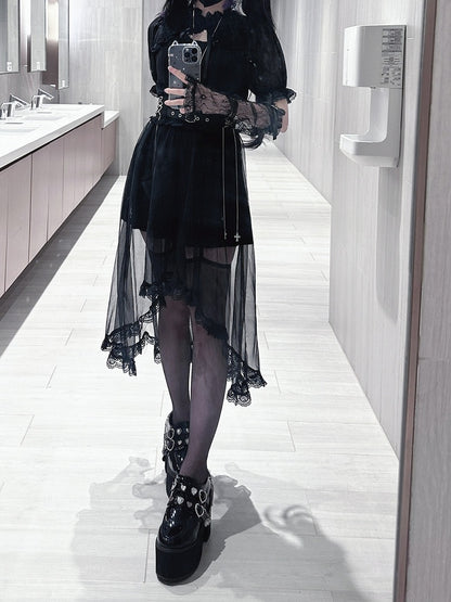 Jirai Kei Black Lace Cape Short Sleeve Blouse/ Sleeves Only