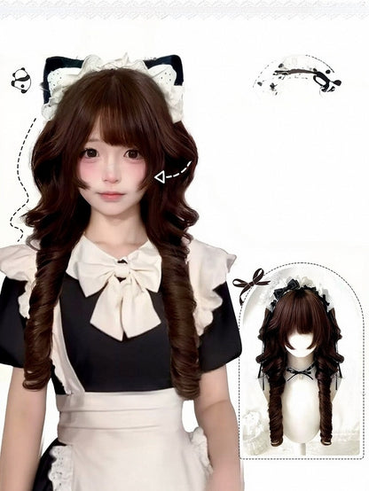 60cm Chestnut Curly Pigtail with Hime Cut - Meow Island Wig